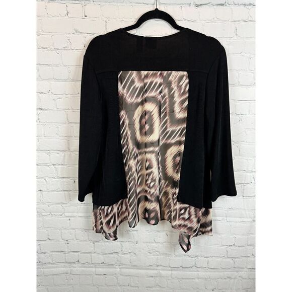 CHICO'S TRAVELERS black beige animal print knit open front cardigan sweater 1 M - Picture 5 of 7